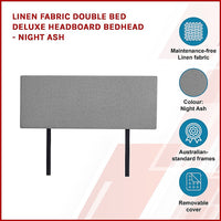 Linen Fabric Double Bed Deluxe Headboard Bedhead - Night Ash