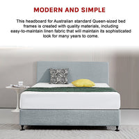 Linen Fabric Queen Bed Deluxe Headboard Bedhead - Stone Grey