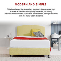 Linen Fabric Double Bed Curved Headboard Bedhead - Sulfur Yellow