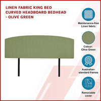 Linen Fabric King Bed Curved Headboard Bedhead - Olive Green