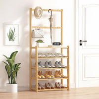 Large Wooden 5 Tiers Hat Coat Stand Clothes Shoe Rack Hanger Hooks Shelf Storage