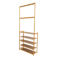 Large Wooden 5 Tiers Hat Coat Stand Clothes Shoe Rack Hanger Hooks Shelf Storage