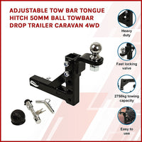 Adjustable Tow Bar Tongue Hitch 50mm Ball Drop for Trailer Caravan