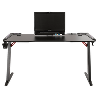 LED Gaming Desk Computer Table with Cup Holder Headphone Hook Cable Hole