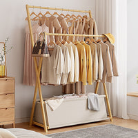 100x155cm Wood Clothes Rail Garment Rack with Freestanding Storage Shelf
