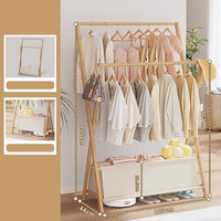 100x155cm Wood Clothes Rail Garment Rack with Freestanding Storage Shelf