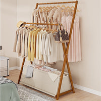 100x155cm Dark Wood Clothes Rail Garment Rack with Freestanding Storage Shelf