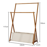 100x155cm Dark Wood Clothes Rail Garment Rack with Freestanding Storage Shelf