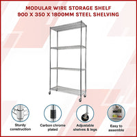 Modular Wire Storage Shelf 900 x 350 x 1800mm Steel Shelving