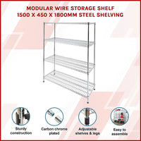 Modular Wire Storage Shelf 1500 x 450 x 1800mm Steel Shelving