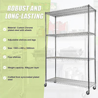 Modular Wire Storage Shelf 1500 x 450 x 1920mm Steel Shelving with Wheels