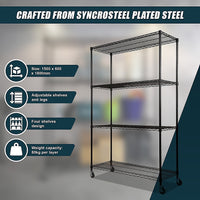 Modular Wire Storage Shelf 1500 x 450 x 1920mm Steel Shelving with Wheels