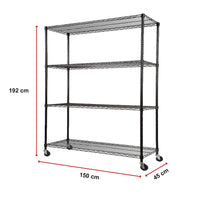 Modular Wire Storage Shelf 1500 x 450 x 1920mm Steel Shelving with Wheels