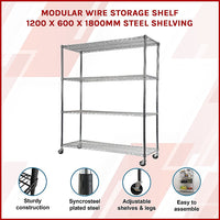 Modular Wire Storage Shelf 1200 x 600 x 1800mm Steel Shelving