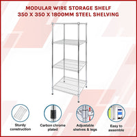 Modular Wire Storage Shelf 350 x 350 x 1800mm Steel Shelving