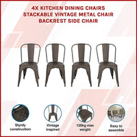 4x Kitchen Dining Chairs Stackable Vintage Metal Chair Backrest Side Chair