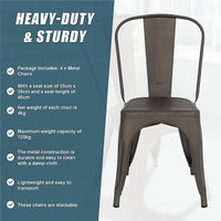 4x Kitchen Dining Chairs Stackable Vintage Metal Chair Backrest Side Chair