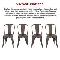 4x Kitchen Dining Chairs Stackable Vintage Metal Chair Backrest Side Chair