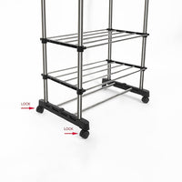 Heavy Duty Commercial Garment Rack Double Bar Rolling Collapsible Clothing Shelf