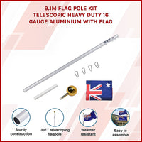 9.1m Flag Pole Kit Telescopic Heavy Duty 16 Gauge Aluminium with Flag