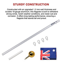 9.1m Flag Pole Kit Telescopic Heavy Duty 16 Gauge Aluminium with Flag