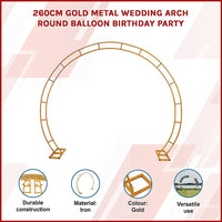 260cm Gold Metal Wedding Arch Round Balloon Birthday Party