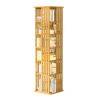 360 Rotating Bookshelf Bamboo Storage Display Rack Shelving in Wood