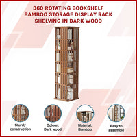 360 Rotating Bookshelf Bamboo Storage Display Rack Shelving in Dark Wood