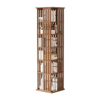 360 Rotating Bookshelf Bamboo Storage Display Rack Shelving in Dark Wood