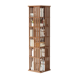 360 Rotating Bookshelf Bamboo Storage Display Rack Shelving in Dark Wood
