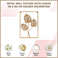 Metal Wall Picture with Leaves 40 x 60 cm Golden Decoration