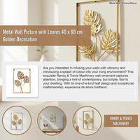 Metal Wall Picture with Leaves 40 x 60 cm Golden Decoration