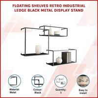 Floating Shelves Retro Industrial Ledge Black Metal Display Stand