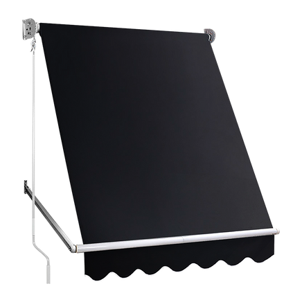 Retractable Fixed Pivot Arm Window Awning Patio Garden Blinds 2.4m x 2.1m Black
