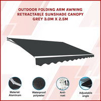 Outdoor Folding Arm Awning Retractable Sunshade Canopy Grey 3.0m x 2.5m