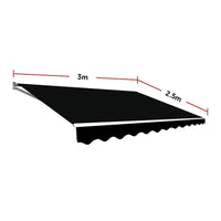 Outdoor Folding Arm Awning Retractable Sunshade Canopy Black 3.0m x 2.5m