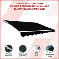 Outdoor Folding Arm Awning Retractable Sunshade Canopy Black 5.0m x 2.5m