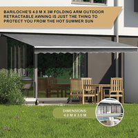Outdoor Folding Arm Awning Retractable Sunshade Canopy Grey 4.0m x 3.0m
