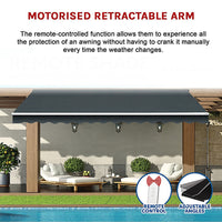 Motorised Outdoor Folding Arm Awning Retractable Sunshade Canopy Grey 5.0m x 3.0m