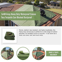 3x4M Army Heavy Duty Waterproof Canvas Tarp Tarpaulin Sun Blocked Dustproof