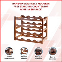 Bamboo Stackable Modular Freestanding Countertop Wine Shelf Rack