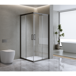 Adjustable 900x1100mm Double Sliding Door Glass Shower Screen in Black