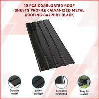 12 PCs Corrugated Roof Sheets Profile Galvanized Metal Roofing Carport Black