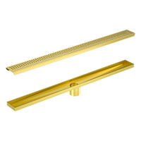 1200mm Bathroom Shower Brushed Brass Grate Drain w/ Centre outlet Floor Waste Square Pattern