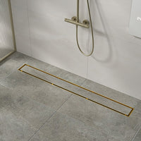 800mm Tile Insert Shower Bathroom Brushed Brass Grate Drain w/ Centre outlet Floor Waste