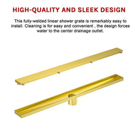 1000mm Tile Insert Bathroom Shower Brushed Brass Grate Drain w/Centre outlet Floor Waste