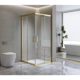 Adjustable 900x900mm Double Sliding Door Glass Shower Screen in Gold