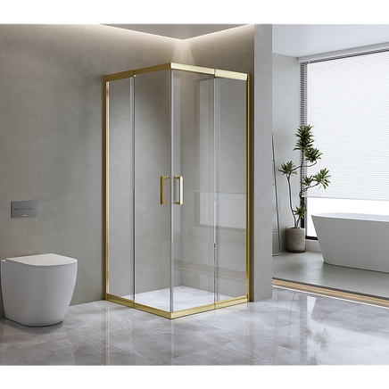 Adjustable 1000x900mm Double Sliding Door Glass Shower Screen in Gold