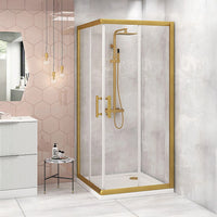 Adjustable 900x900mm Double Sliding Door Glass Shower Screen in Gold