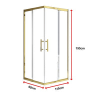 Adjustable 900x1100mm Double Sliding Door Glass Shower Screen in Gold